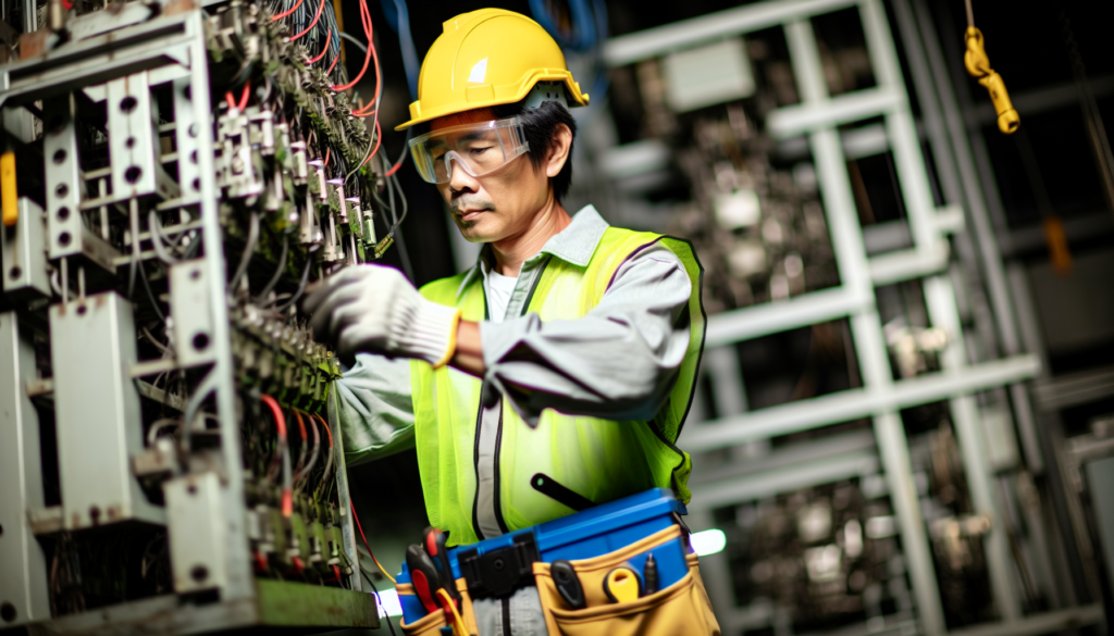 Industrial-electrician-working-on-complex-machinery